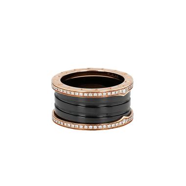 Bague Bulgari Roma grand modèle en or rose, céramique et diamants