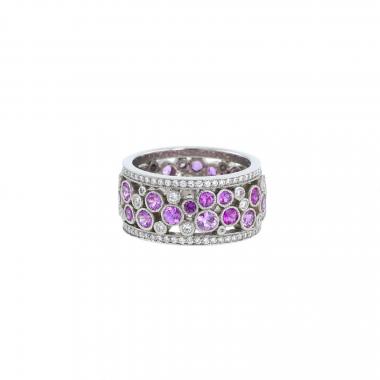 Bague Tiffany & Co Cobblestone en platine, diamants et saphirs rose