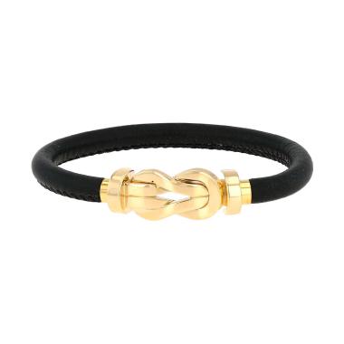 Bracelet Fred Chance Infinie grand modèle en or jaune et cuir