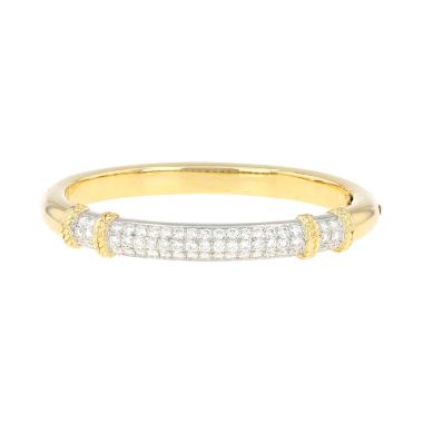 Bracelet jonc ouvrant Fred Isaure en or jaune, platine et diamants