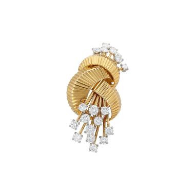 Broche années 1960 Cartier Paris en or jaune et diamants
