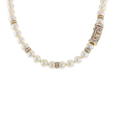 Collier Bulgari  en or jaune, perles de culture et diamants