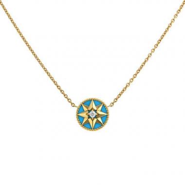 Collier Dior Rose des vents en or jaune,  turquoise et diamant