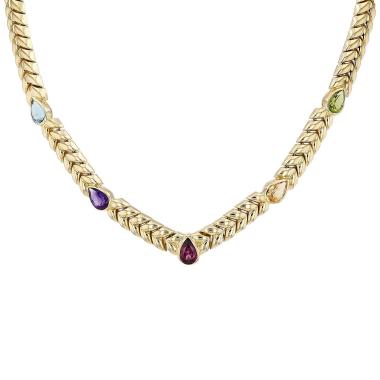 Collier Vintage  en or jaune et pierres de couleurs
