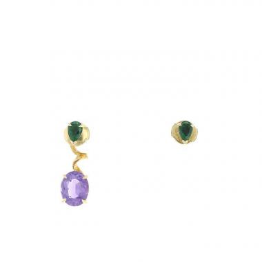 Paire de boucles d'oreilles asymétriques Dior Diorama Précieuse en or jaune, améthyste et émeraudes