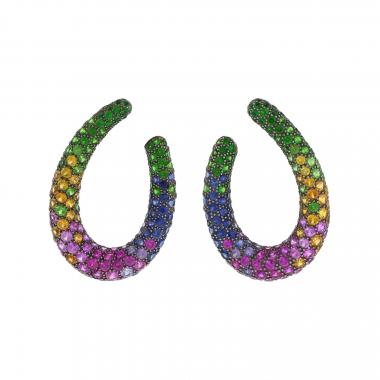 Paire de boucles d'oreilles Boucheron Masy, le Caméléon en or noirci,  saphirs de couleur et tsavorites