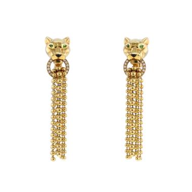 Paire de boucles d'oreilles Cartier Panthère en or jaune, diamants et tsavorites