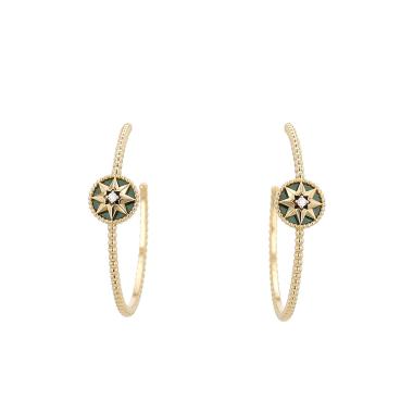 Paire de boucles d'oreilles Dior Rose des vents en or jaune, malachite et diamants