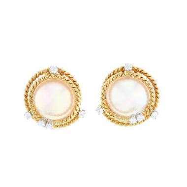 Paire de boucles d'oreilles Tiffany & Co Rope en or jaune, perles de culture et diamants