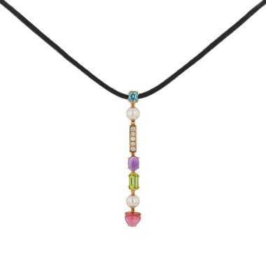 Pendentif articulé Bulgari Allegra en or jaune, diamants et pierres de couleurs