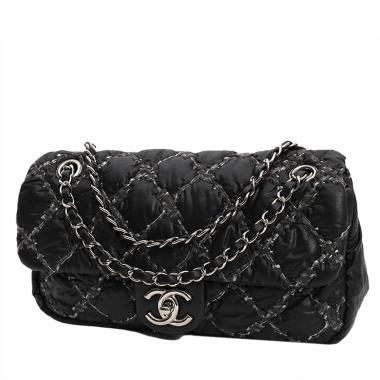 Sac à main Chanel  Timeless Classic moyen modèle  en toile matelassée noire et jersey gris