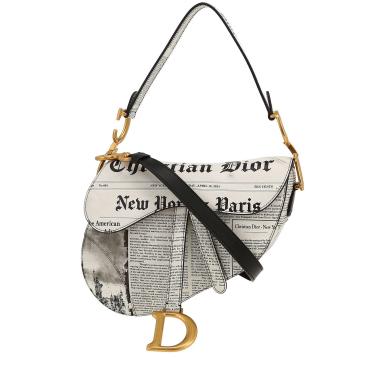 Sac à main Dior  Saddle Newspaper en cuir blanc et noir