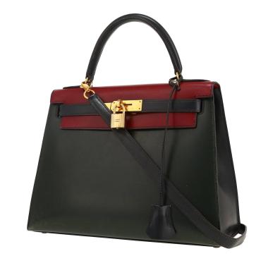 Sac à main Hermès  Kelly 28 cm en cuir box vert, bleu-marine et rouge