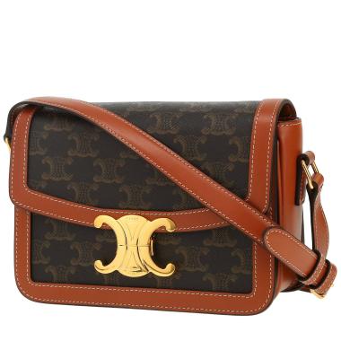 Sac bandoulière Celine  Triomphe Teen en toile Triomphe marron et cuir marron