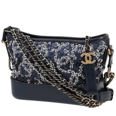 Sac bandoulière Chanel  Gabrielle  petit modèle  en cuir matelassé bleu-marine et sequin