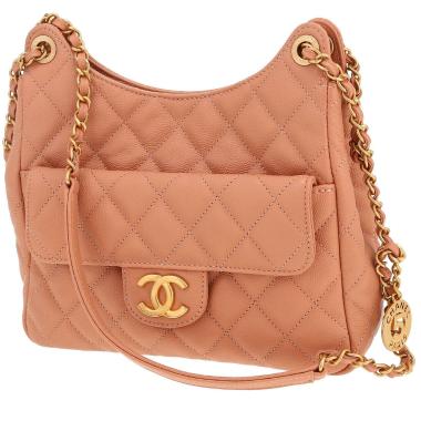 Sac bandoulière Chanel  Hobo en cuir grainé matelassé rose-poudre