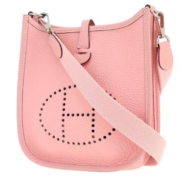 Sac bandoulière Hermès  Mini Evelyne en cuir taurillon clémence Rose Sakura