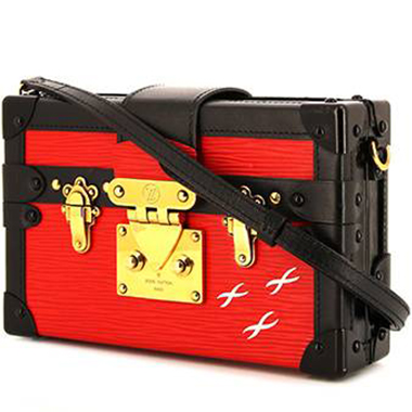 Sac bandoulière Louis Vuitton Petite Malle en cuir épi rouge et cuir noir